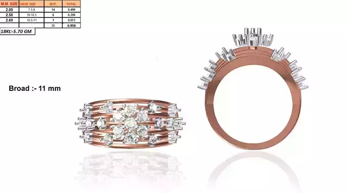 Wide Rose Gold Ring With Diamonds