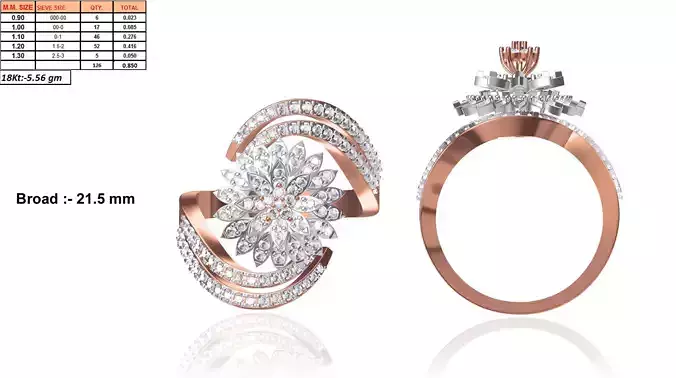 Spiral Floral Rose Gold Ring With Diamonds 1