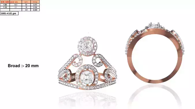 Crown Shaped Rose Gold Ring With Diamonds 3D print model