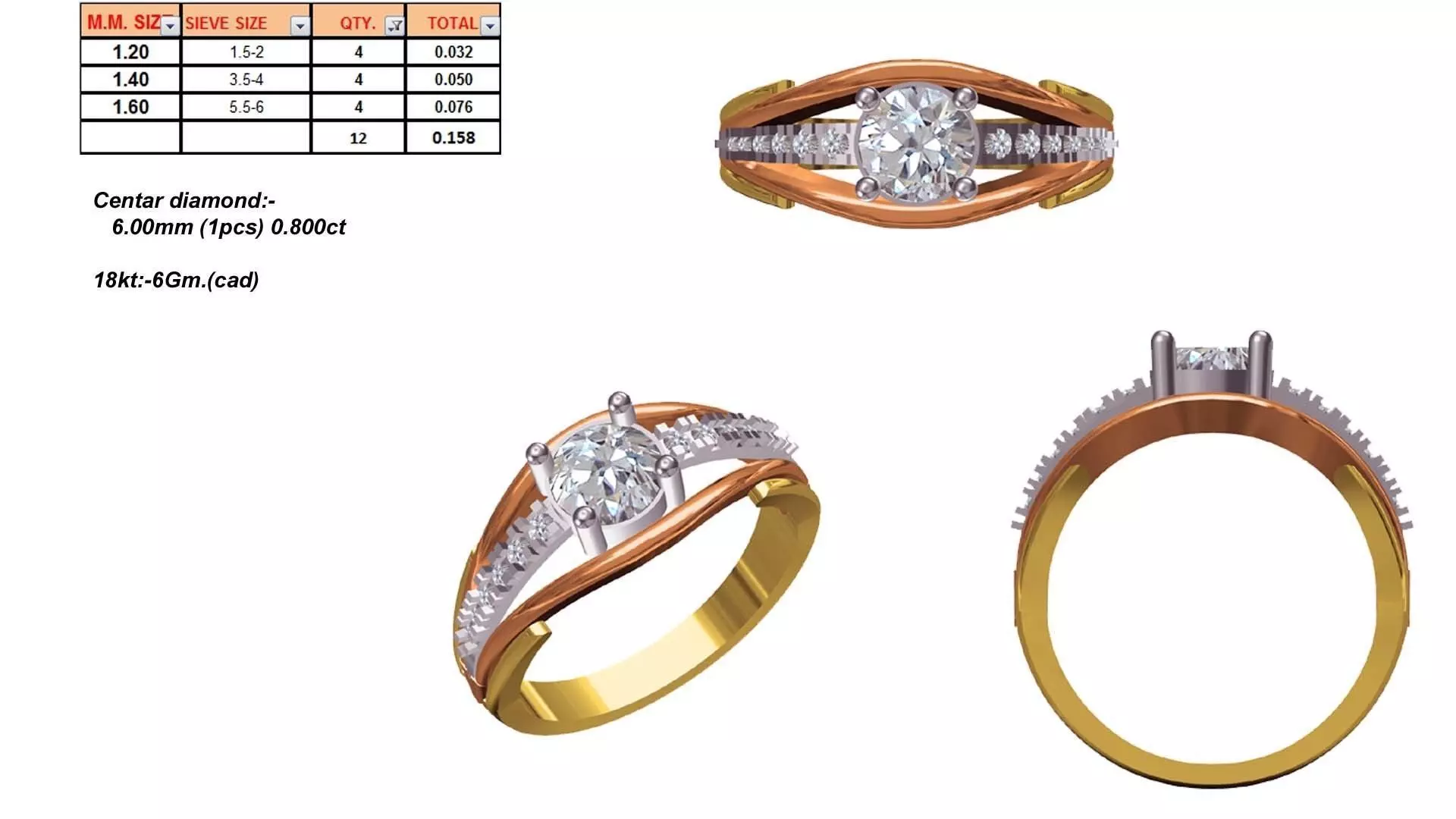 Multi Metal Engagement Ring With Diamonds 14 3D print model