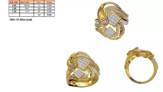 Large Wide Swirl Gold Ring With Diamonds