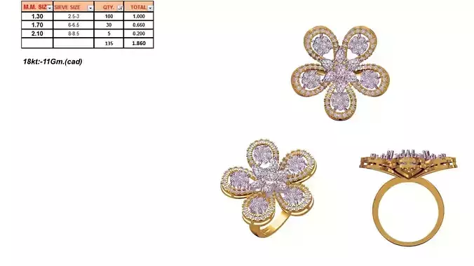 Large Flower Shaped Gold Ring With Diamonds 2