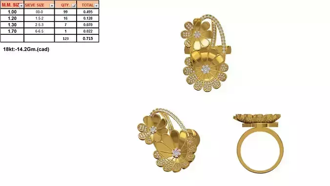 Large Flower Shaped Gold Ring With Diamonds 3