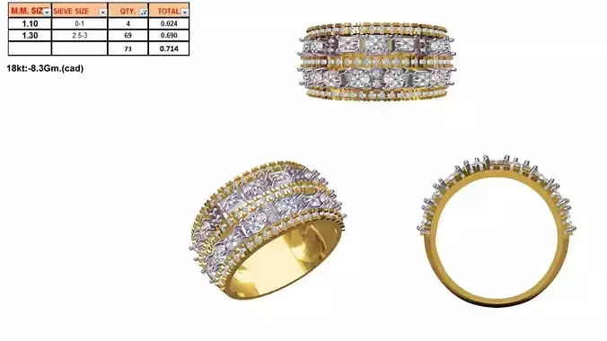 Wide Band Gold Ring With Diamonds 7