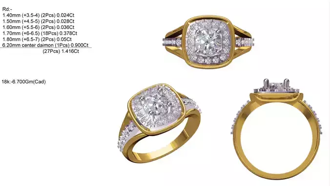 Squircle Shaped Gold Ring With Diamonds 5