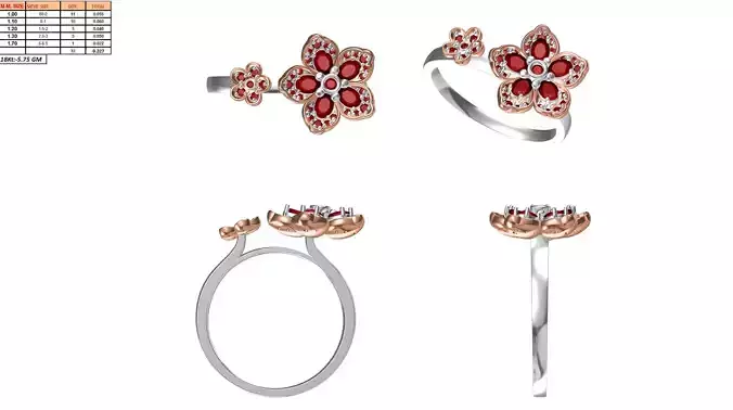 Flower Shaped Silver Ring With Ruby
