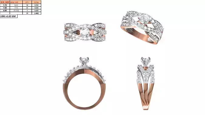 Rose Gold Criss Cross Ring With Diamonds 1