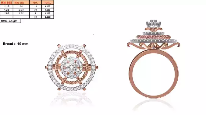 Large Round Shaped Rose Gold Ring With Diamonds