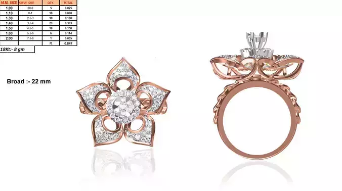 Large Flower Shaped Rose Gold Ring With Diamonds 1