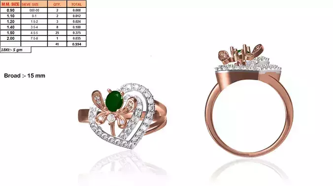 Heart Shaped Rose Gold Ring With Emerald