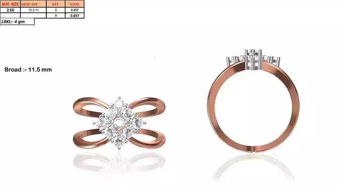 Square Shaped Rose Gold Ring With Diamonds