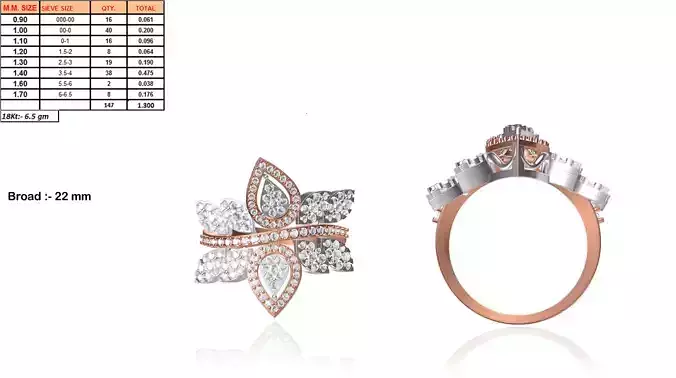 Leaf Shaped Rose Gold Ring With Diamonds