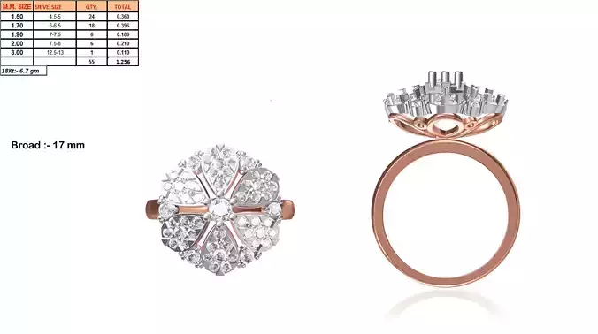 Flower Shaped Rose Gold Ring With Diamonds