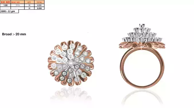 Large Flower Shaped Rose Gold Ring With Diamonds 3