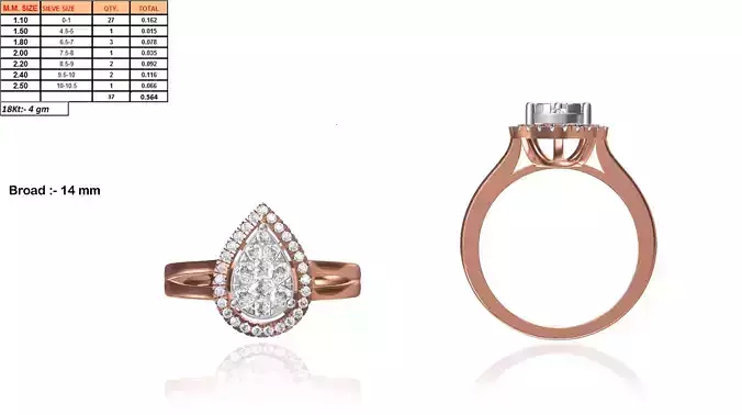 Drop Shaped Halo Ring With Diamonds 3 3D print model