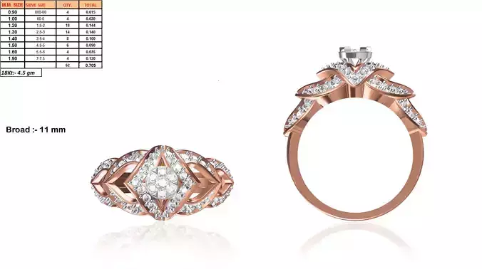 Rhombus Shaped Rose Gold Ring With Diamonds