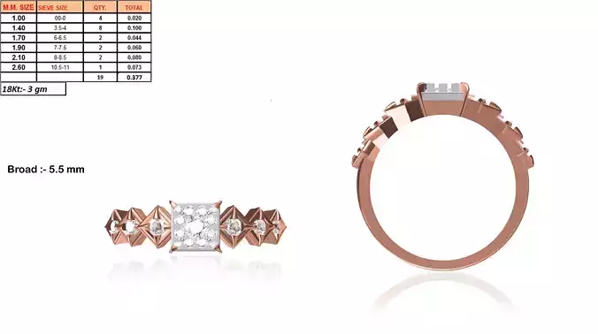 Square Shaped Rose Gold Ring With Diamonds 1