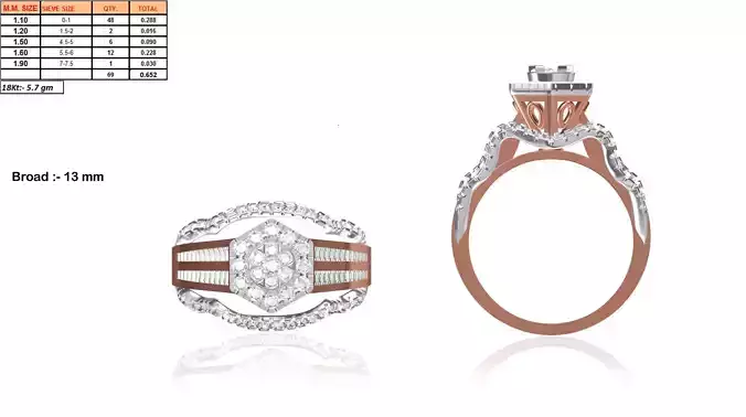 Hexagon Shaped Rose Gold Ring With Diamonds