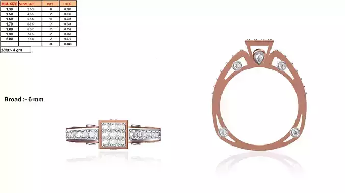Square Shaped Rose Gold Ring With Diamonds 2
