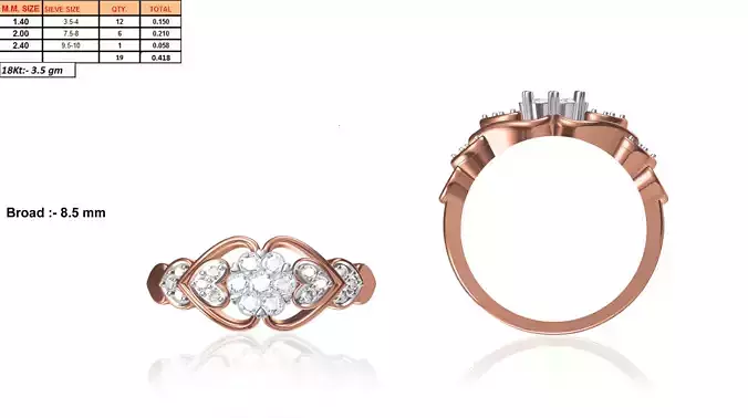 Heart Design Rose Gold Ring With Diamonds 1