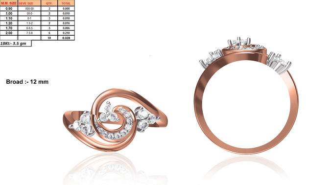 Spiral Rose Gold Ring With Diamonds 7 3D print model