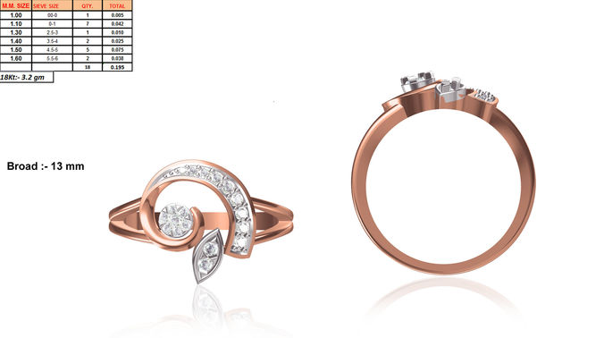 Spiral Rose Gold Ring With Diamonds 8 3D print model