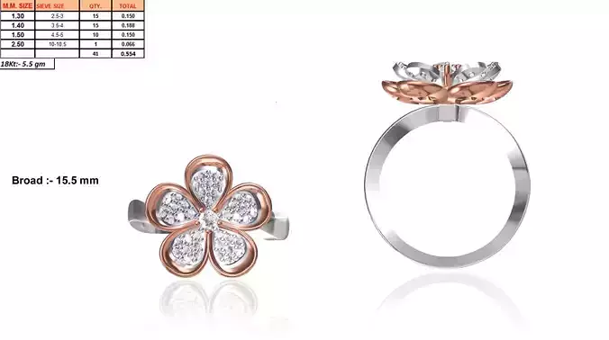 Flower Shaped Rose Gold Ring With Diamonds 4