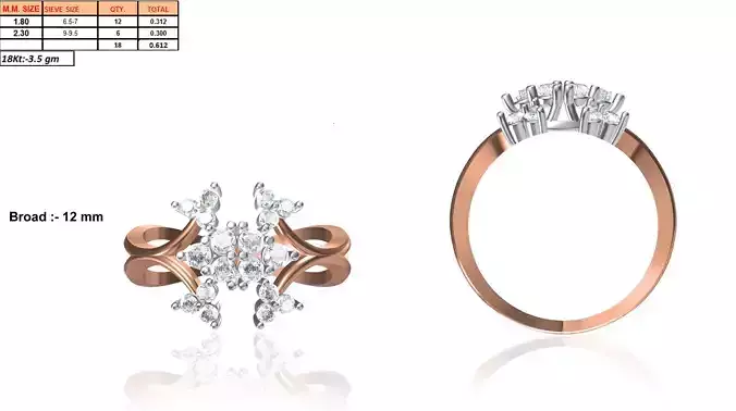 Floral Rose Gold Ring With Diamonds 1
