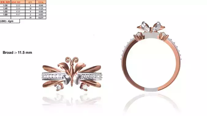 Butterfly Shaped Rose Gold Ring With Diamonds 1 3D print model