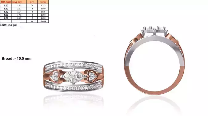 Heart Design Rose Gold Ring With Diamonds 2