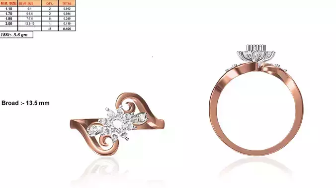 Spiral Floral Rose Gold Ring With Diamonds 4