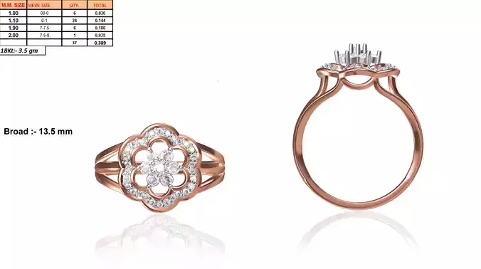 Flower Shaped Rose Gold Ring With Diamonds 5