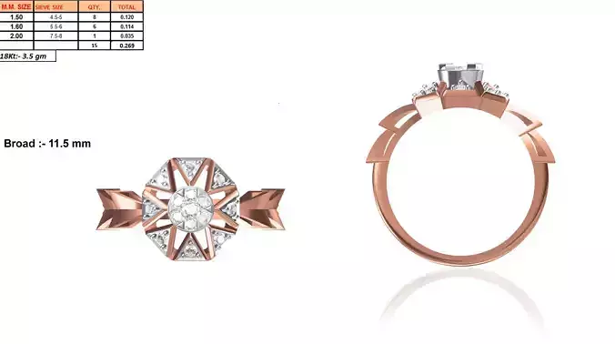 Octagon Shaped Rose Gold Ring With Diamonds