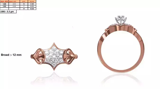 Star Shaped Rose Gold Ring With Diamonds