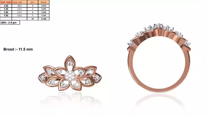 Flower Shaped Rose Gold Ring With Diamonds 7