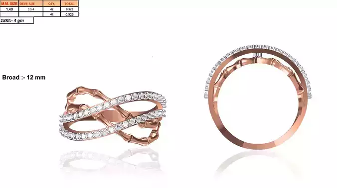 Criss Cross Rose Gold Ring With Diamonds 1 3D print model