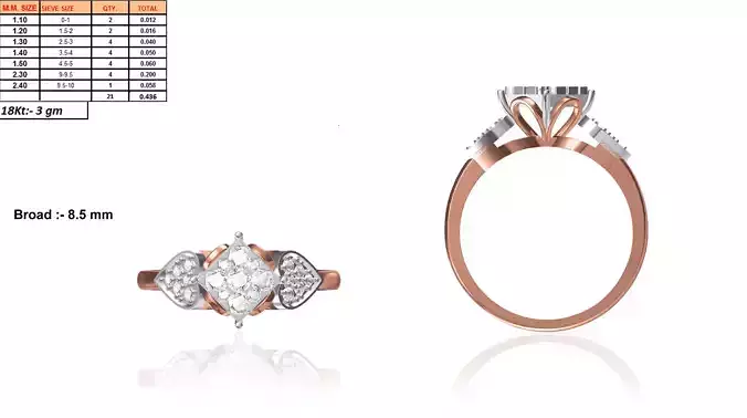 Heart Design Rose Gold Ring With Diamonds 3