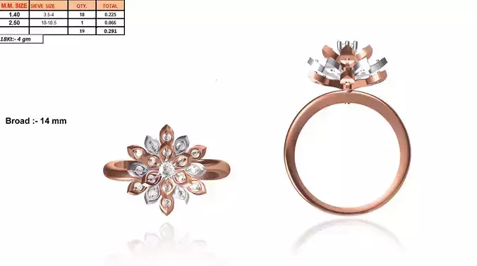Flower Shaped Rose Gold Ring With Diamonds 9