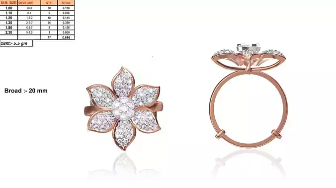 Flower Shaped Rose Gold Ring With Diamonds 11