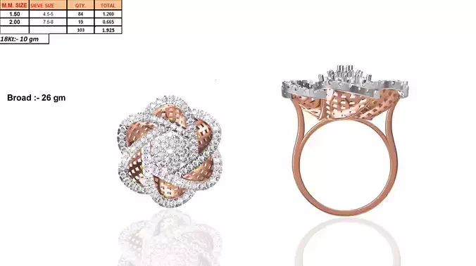 Large Flower Shaped Rose Gold Ring With Diamonds 4