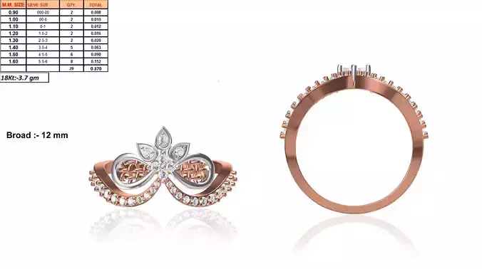 Floral Bent Rose Gold Ring With Diamonds 1