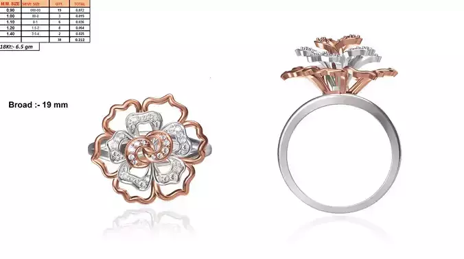 Large Flower Shaped Ring With Diamonds