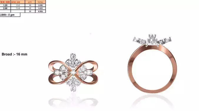 Criss Cross Rose Gold Ring With Diamonds 2 3D print model