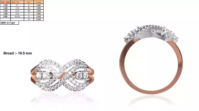 Criss Cross Rose Gold Ring With Diamonds 3 3D print model