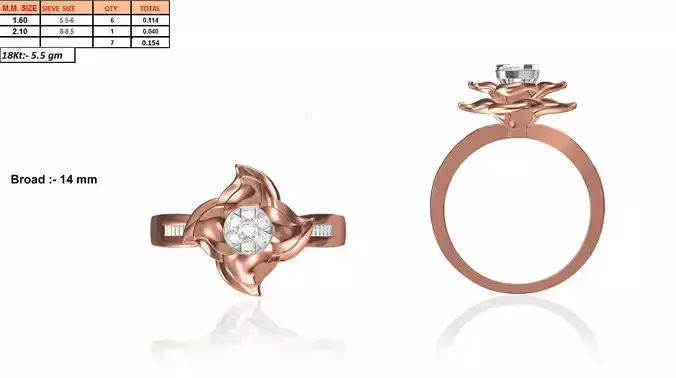Flower Shaped Rose Gold Ring With Diamonds 12