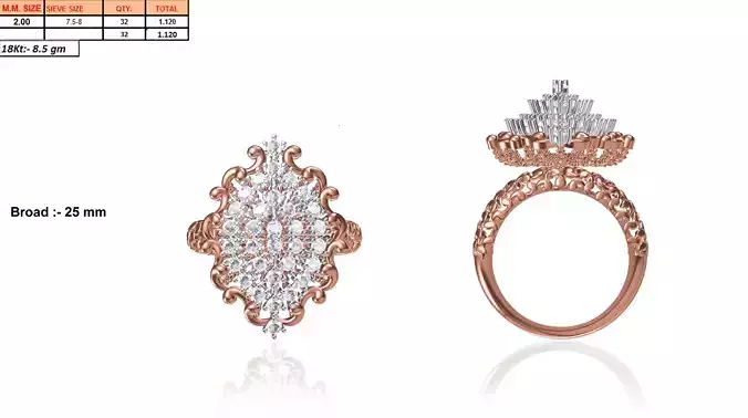 Large Marquise Shaped Rose Gold Ring With Diamonds