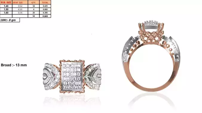 Rectangular Petal Ring With Diamonds