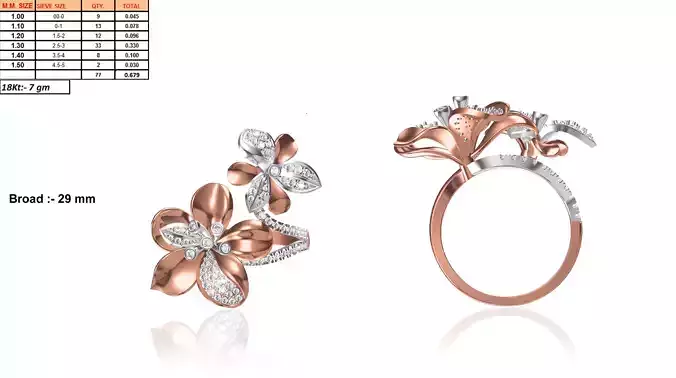 Flower Shaped Rose Gold Ring With Diamonds 14