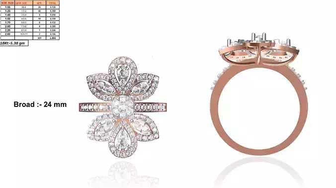 Flower Shaped Rose Gold Ring With Diamonds 15