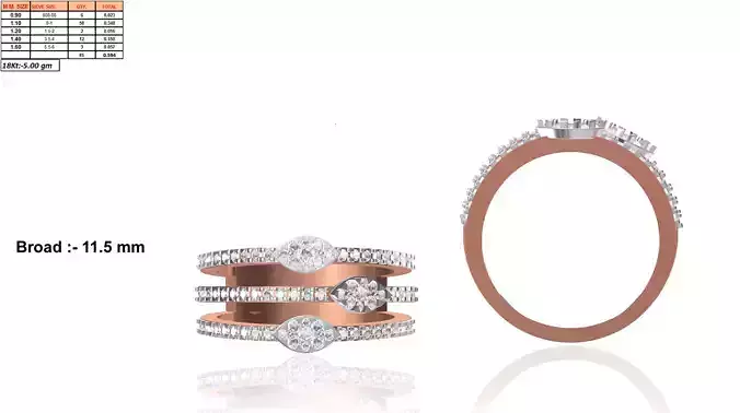 3 Row Rose Gold Ring With Diamonds 3D print model